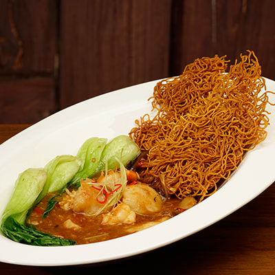 Crispy Noodles  Seafood with XO Sauce